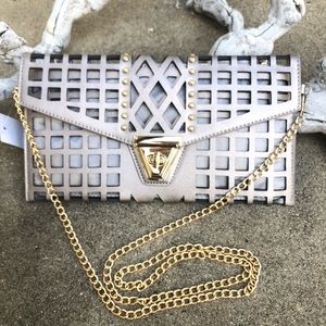 NWT Pewter Caged Clutch Crossbody Purse